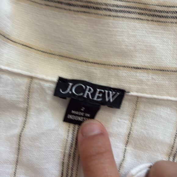 J.Crew Womens 2 Camp Collar Shirt Stripe Featherweight Linen Blend Gold Blouse - Picture 8 of 12